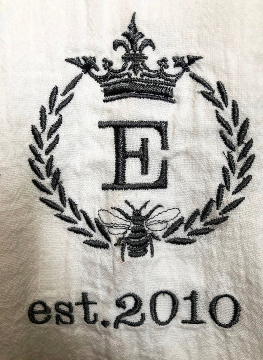 Personalized French Country Crown Wreath Bee Kitchen Towel - Memes Custom Stitches LLC