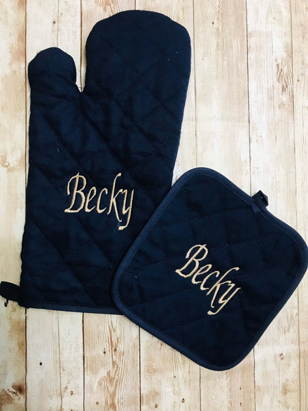 Personalized Handmade Monogram/Name Oven Mitt and Pot Holder Set - Memes Custom Stitches LLC