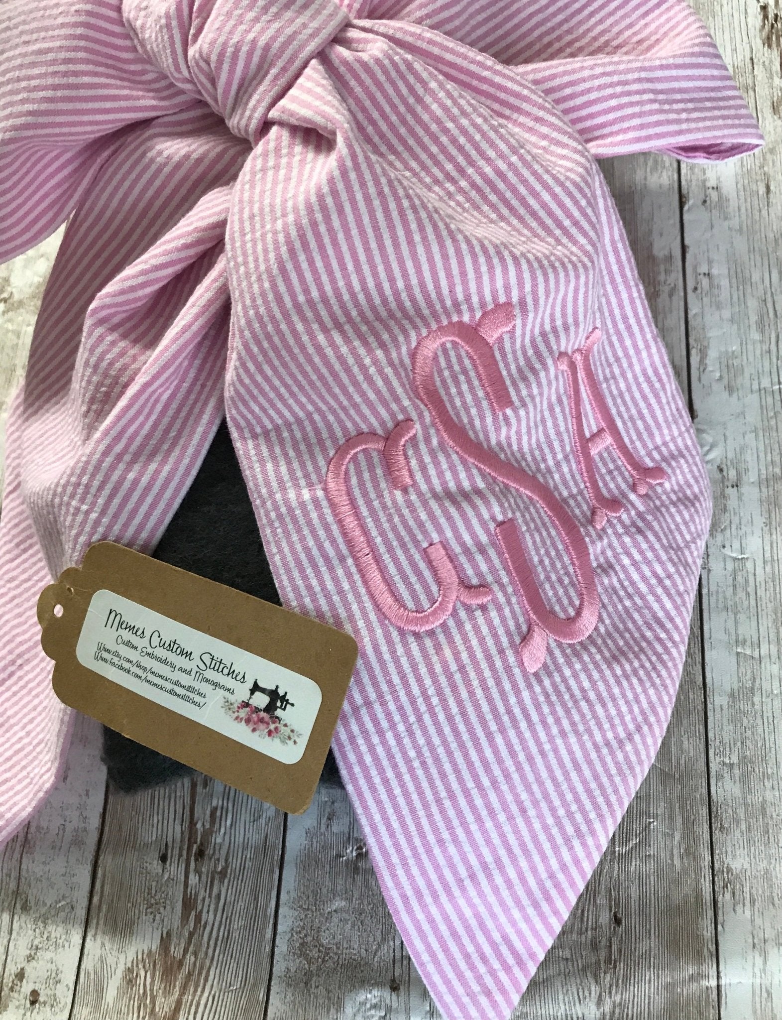 Personalized Handmade Wide Seersucker Monogram Baby Announcement Bow Maternity Sash - Memes Custom Stitches LLC
