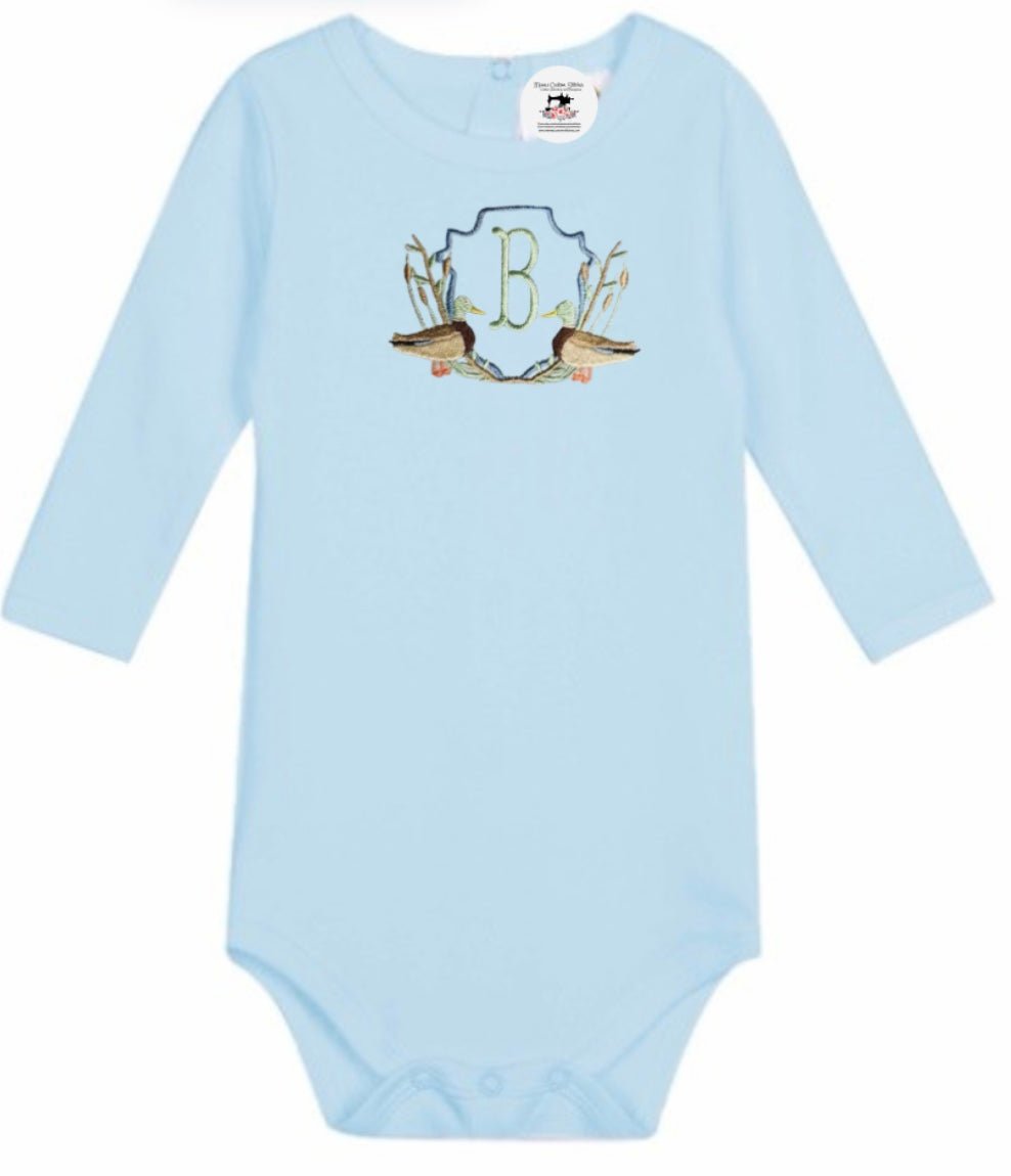 Personalized Initial Baby Boy Ducks Bodysuit Onesie - Memes Custom Stitches LLC