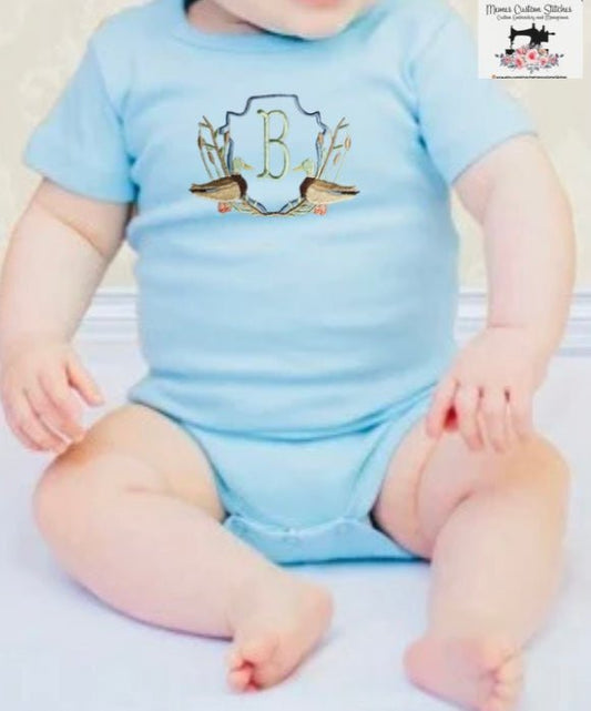 Personalized Initial Baby Boy Ducks Bodysuit Onesie - Memes Custom Stitches LLC