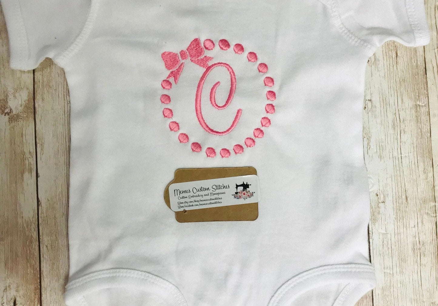 Personalized Initial Baby Girl Pink Bow Bodysuit Onesie Gift - Memes Custom Stitches LLC