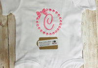 Personalized Initial Baby Girl Pink Bow Bodysuit Onesie Gift - Memes Custom Stitches LLC