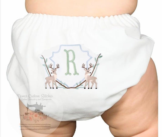 Personalized Initial Deer Baby Boy Diaper Cover Bloomers Gift - Memes Custom Stitches LLC