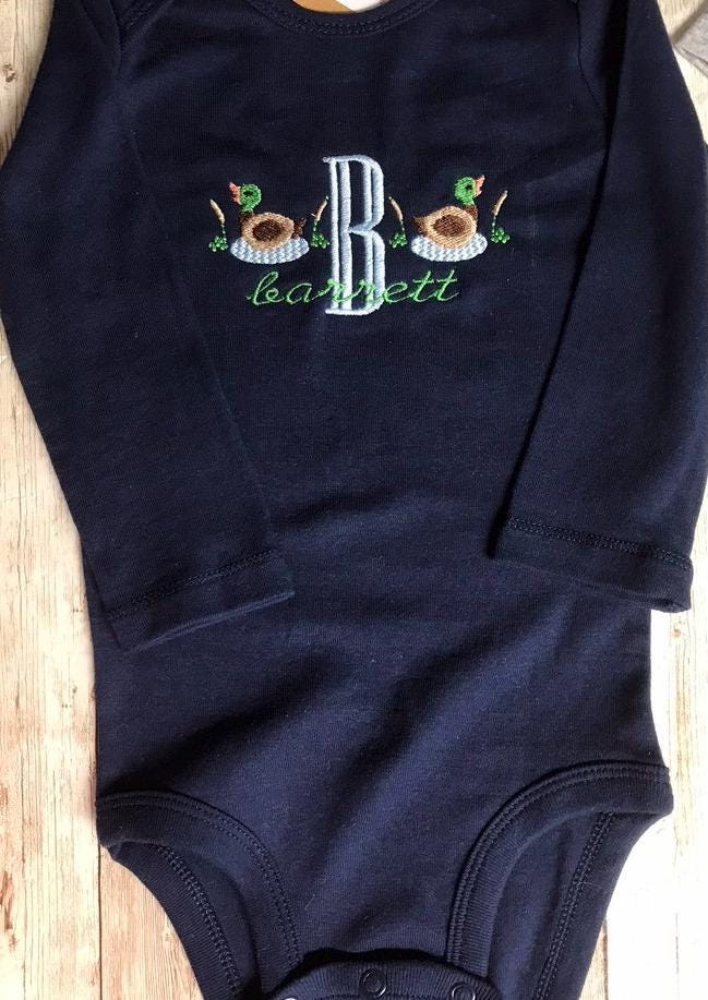 Personalized Initial Name Baby Boy Ducks Bodysuit Onesie,Duck Hunter Newborn Gift - Memes Custom Stitches LLC