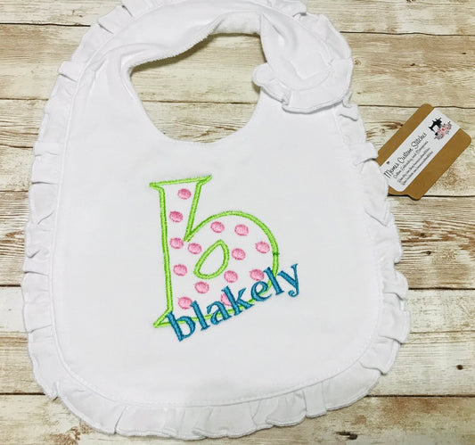 Personalized Initial Name Baby Girl Ruffled Bib,Newborn Gifts - Memes Custom Stitches LLC