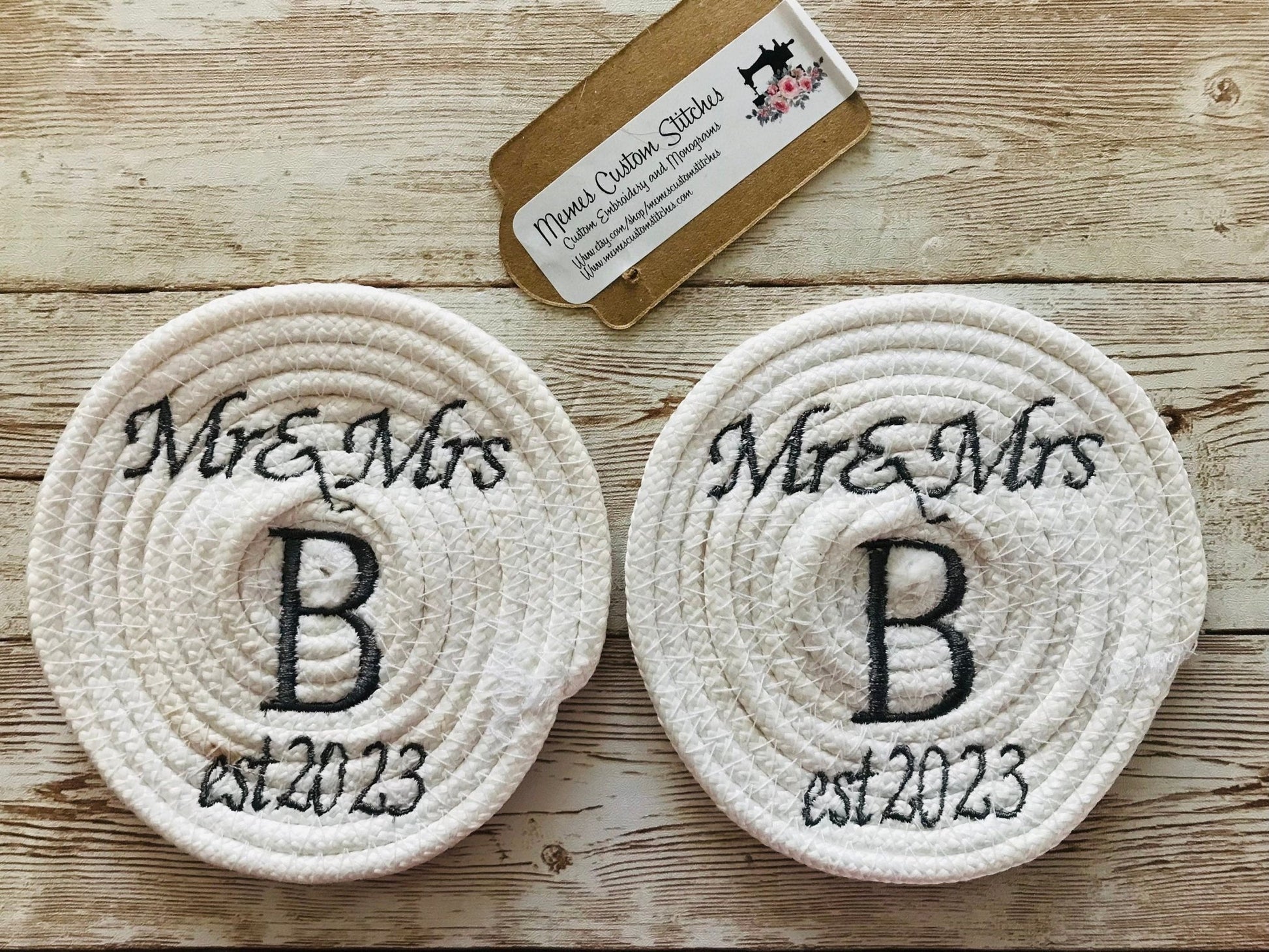 Personalized Initial Wedding Anniversary Rope Drink Coasters, Housewarming Birthday Gifts - Memes Custom Stitches LLC