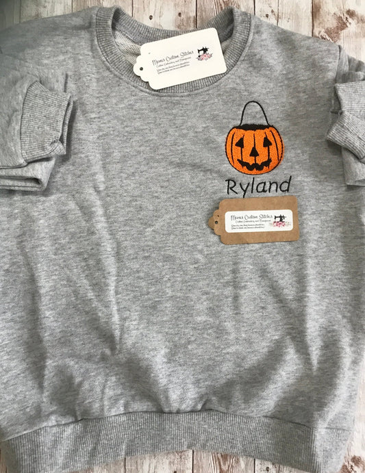 Personalized Kid’s Boys Halloween Pumpkin Jack O Lantern Fleece Sweatshirt - Memes Custom Stitches LLC