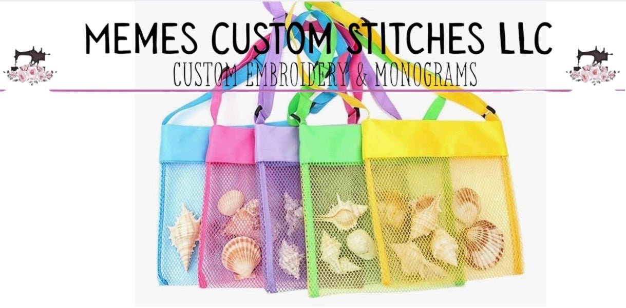 Personalized Kids Mesh Beach Bag | Custom Embroidered Name Bag | Adjustable Strap Child Crossbody Tote | Pool Bag | Vacation Bag | 8x8 Mesh Bag | Pink Blue Purple Yellow Lime - Memes Custom Stitches LLC