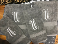 Personalized Large Initial Bath Towel Sets, Wedding Housewarming Gifts - Memes Custom Stitches LLC