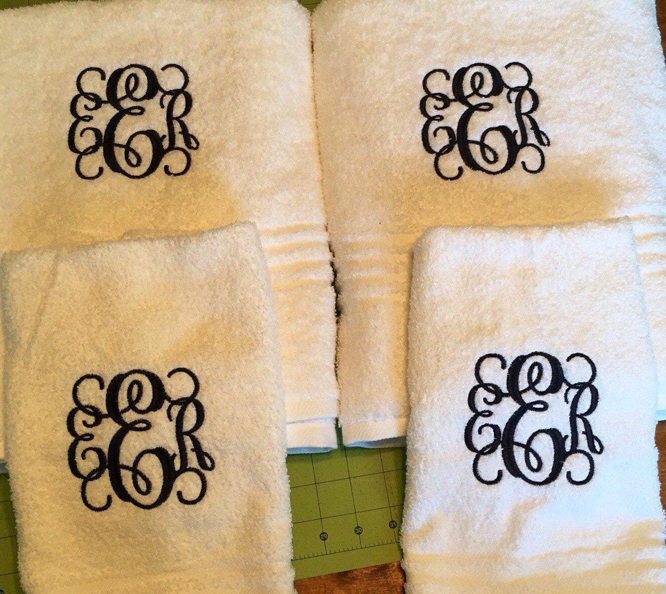 Personalized Monogram Bath Towel Sets ,Wedding Gifts,Bathroom Decor - Memes Custom Stitches LLC