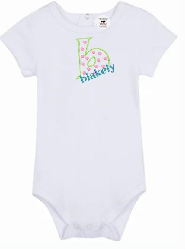 Personalized Monogram Initial Name Baby Girl Onesie Bodysuit Gift - Memes Custom Stitches LLC