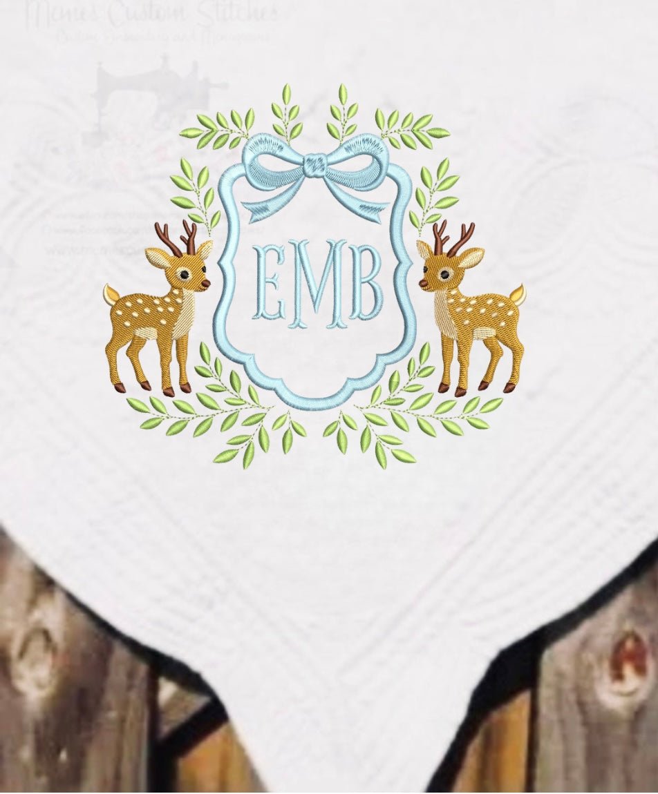Personalized Monogram Newborn Baby Deer Quilt Blanket Gift - Memes Custom Stitches LLC