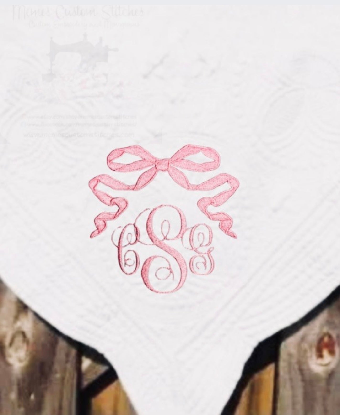 Personalized Monogram Newborn Baby Girl Coquette Bow Blanket Quilt Gift - Memes Custom Stitches LLC