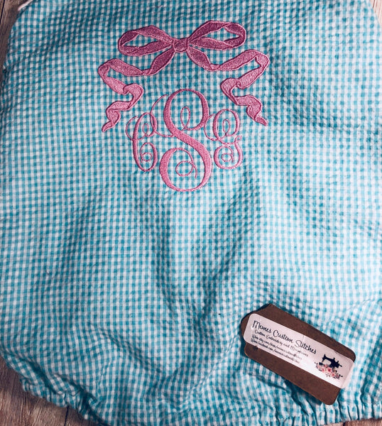 Personalized Monogram Pink Bow Baby Girls Toddler Summer Sun Bubble Romper - Memes Custom Stitches LLC