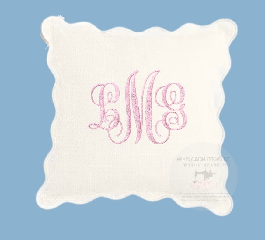 Personalized Monogram Scalloped Pillow Cover - Memes Custom Stitches LLC