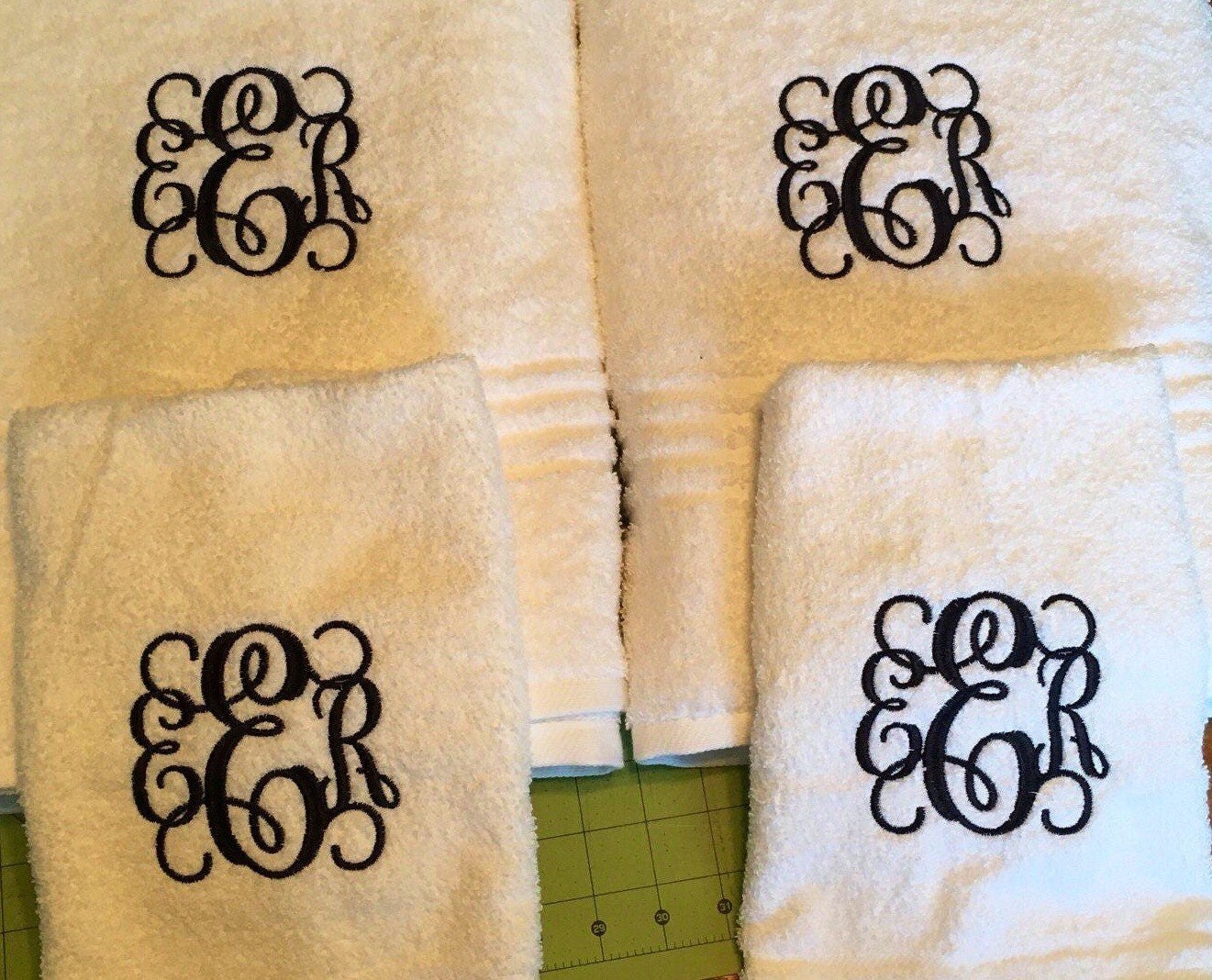 Personalized Monogram Towel Sets Bath Decor, Wedding Gifts - Memes Custom Stitches LLC