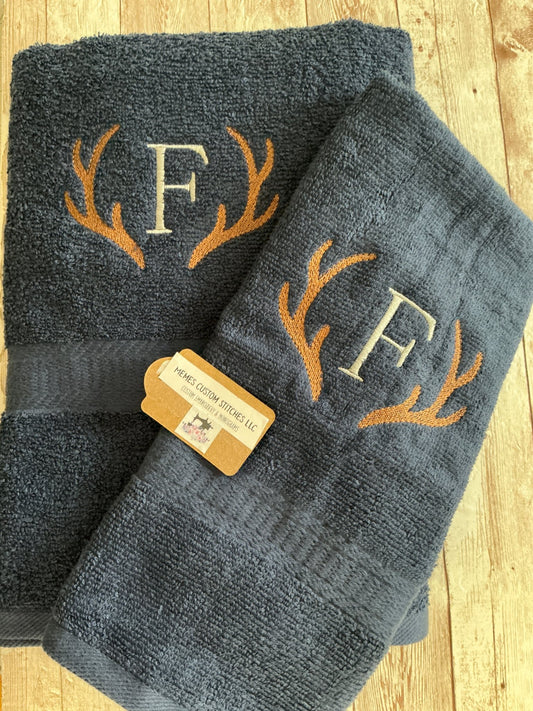 Personalized Monogram/Initial Deer Antler Bathroom Towel Sets - Memes Custom Stitches LLC