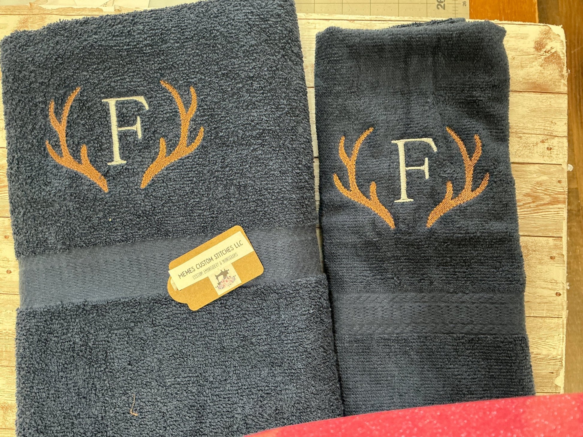 Personalized Monogram/Initial Deer Antler Bathroom Towel Sets - Memes Custom Stitches LLC