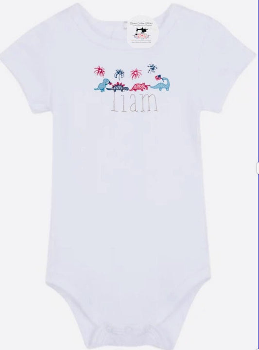 Personalized Name Baby Boy Dinosaurs Patriotic Bodysuit Onesie - Memes Custom Stitches LLC