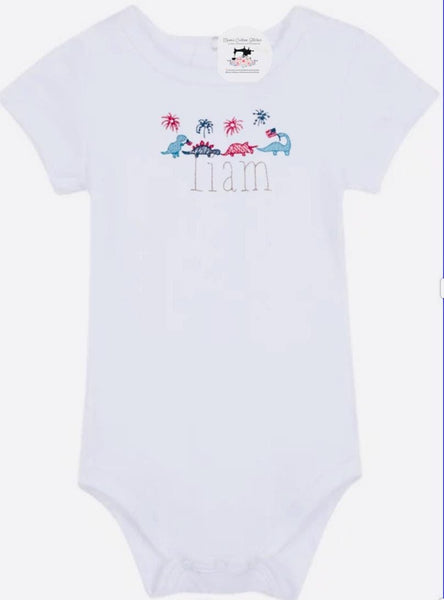 Personalized Name Baby Boy Dinosaurs Patriotic Bodysuit Onesie - Memes Custom Stitches LLC