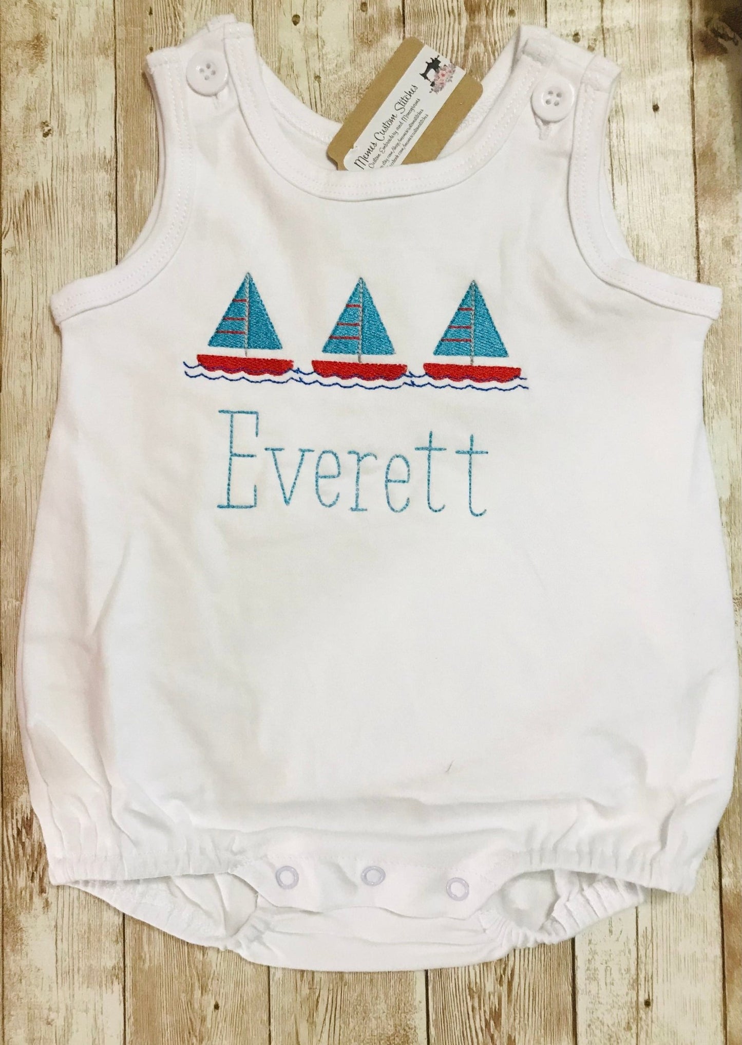 Personalized Name Baby Toddler Boy Sailboat Summer Bubble Romper - Memes Custom Stitches LLC