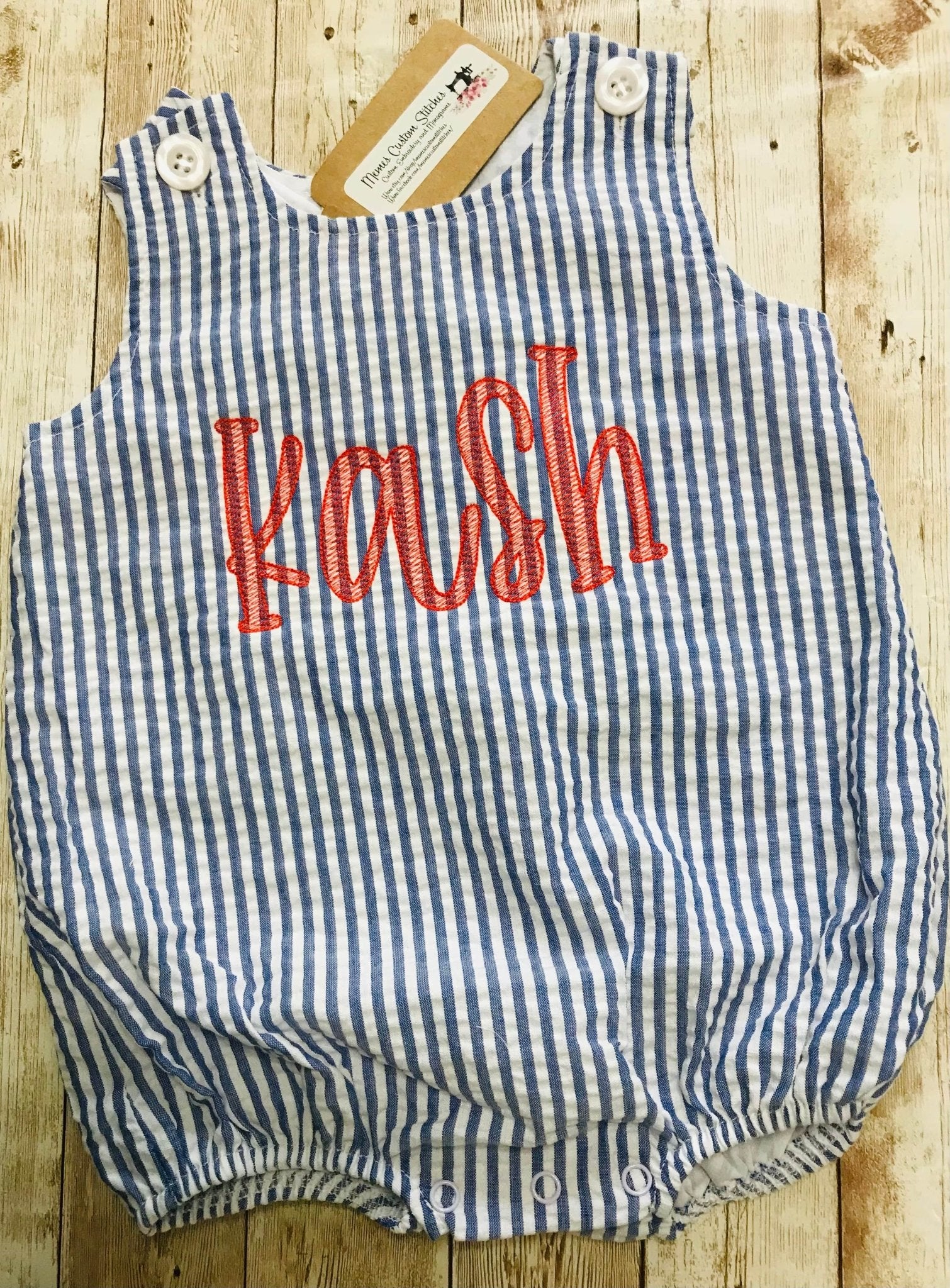 Personalized Name Baby Toddler Unisex Summer Vacation Seersucker Sunsuit - Memes Custom Stitches LLC