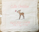 Personalized Name Birth Announcement Baby Deer Keepsake Quilted Pillow Cover, Newborn New Mom Gift - Memes Custom Stitches LLC