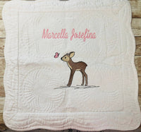 Personalized Name Birth Announcement Baby Deer Keepsake Quilted Pillow Cover, Newborn New Mom Gift - Memes Custom Stitches LLC