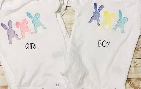 Personalized Name Easter Bunny Baby Girl Boy Infant Bodysuit Onesie - Memes Custom Stitches LLC