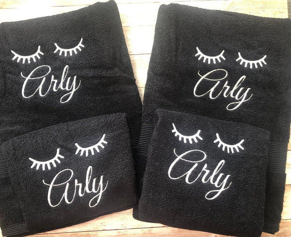 Personalized Name Makeup Remover Eyelash Bath Towel Sets, Birthday Hostess Gifts - Memes Custom Stitches LLC