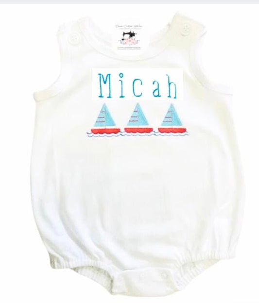 Personalized Name Sailboat Baby Unisex Romper Sunsuit , Baby Vacation Clothes - Memes Custom Stitches LLC