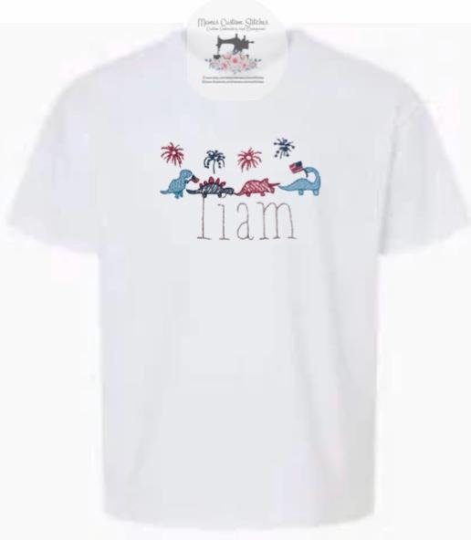 Personalized Name Toddler Boy Patriotic Dinosaurs Summer July 4th T - Shirt - Memes Custom Stitches LLC