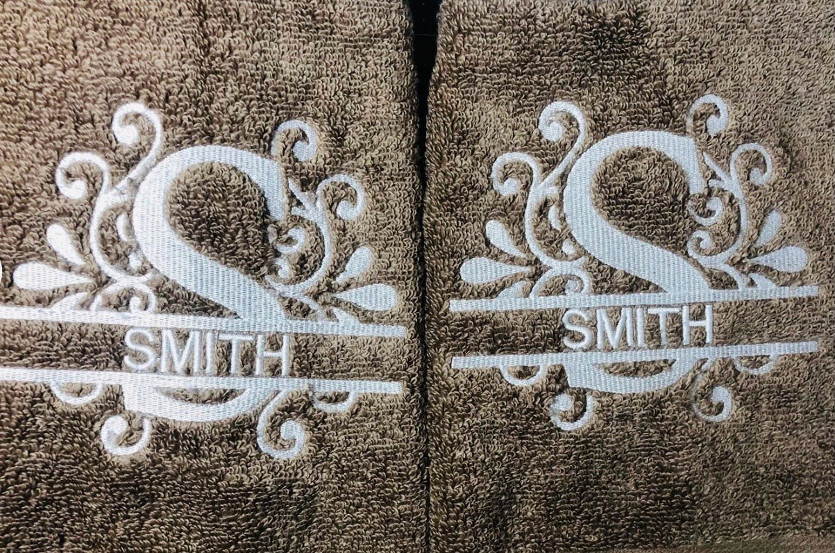 Personalized Split Initial/Name Bath Towel Sets Gift - Memes Custom Stitches LLC