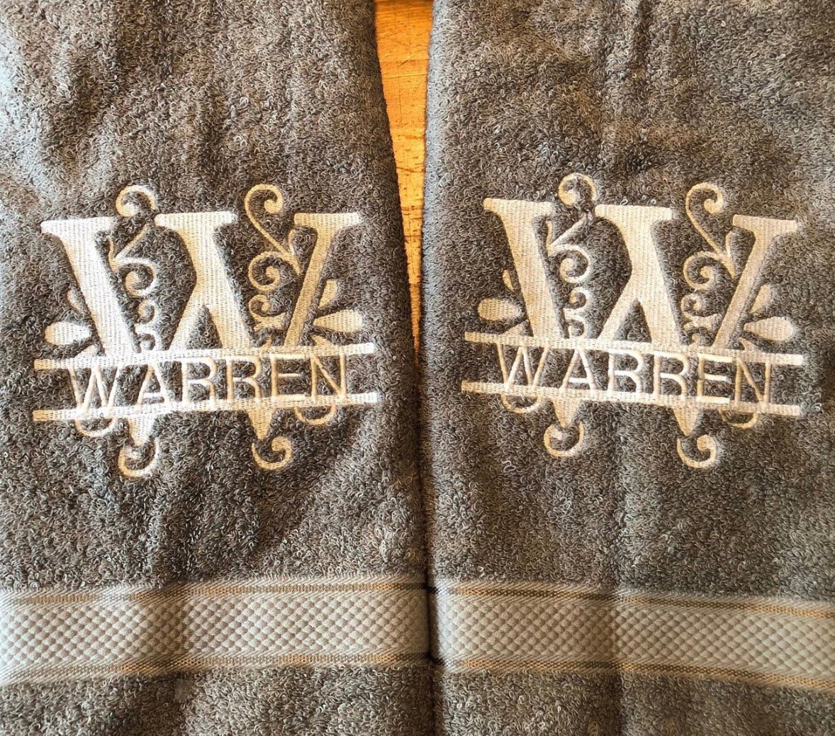 Personalized Split Initial/Name Bath Towel Sets Gift - Memes Custom Stitches LLC