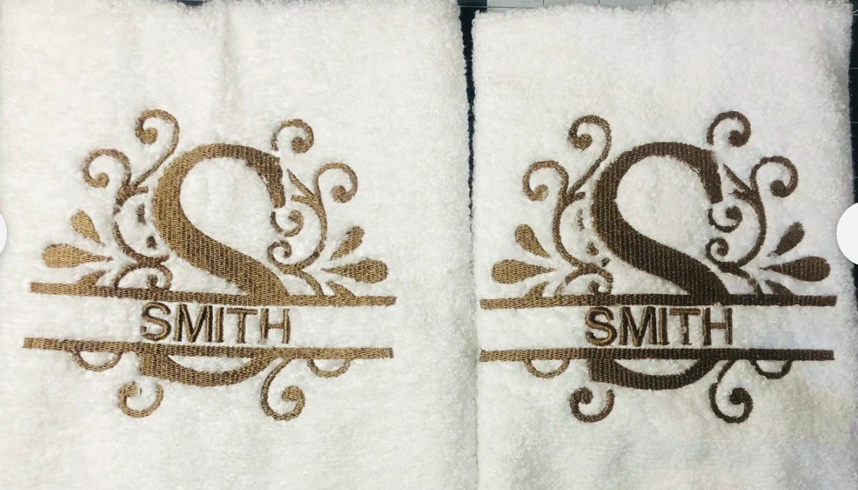 Personalized Split Initial/Name Bath Towel Sets Gift - Memes Custom Stitches LLC