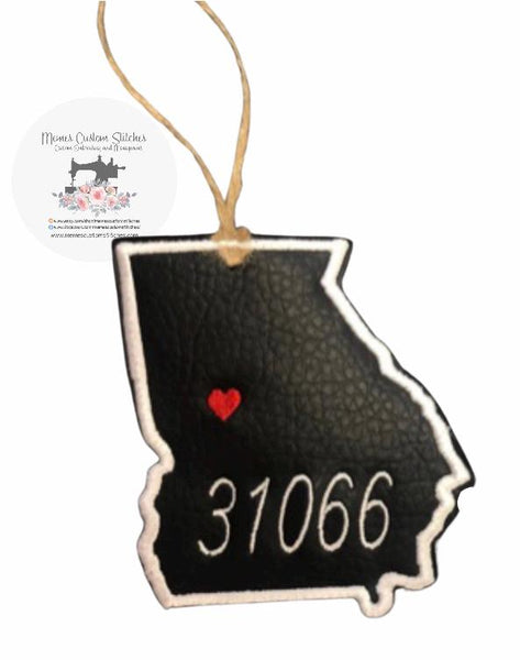 Personalized State and Zip Code Ornament, Personalized Gifts, Hostess Gift, Rustic Farmhouse Decor,Dorm Decor - Memes Custom Stitches LLC