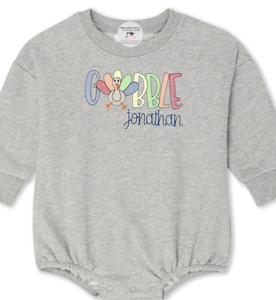 Personalized Thanksgiving Turkey Gobble Baby Unisex Sweatshirt Bubble Romper - Memes Custom Stitches LLC