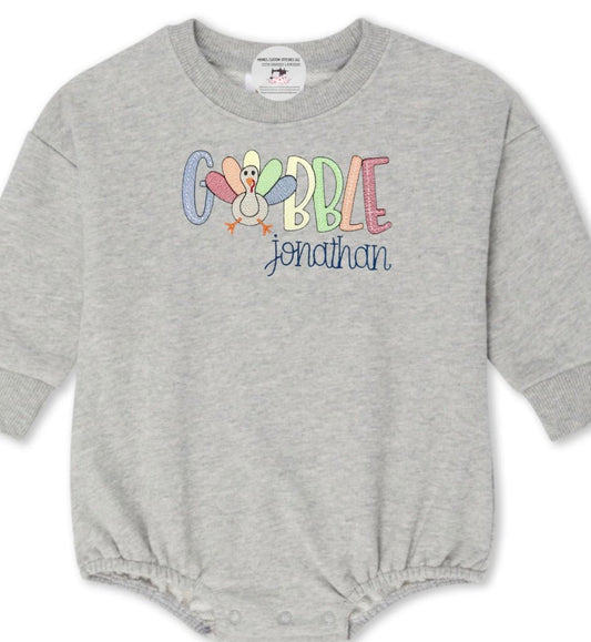 Personalized Thanksgiving Turkey Gobble Baby Unisex Sweatshirt Bubble Romper - Memes Custom Stitches LLC