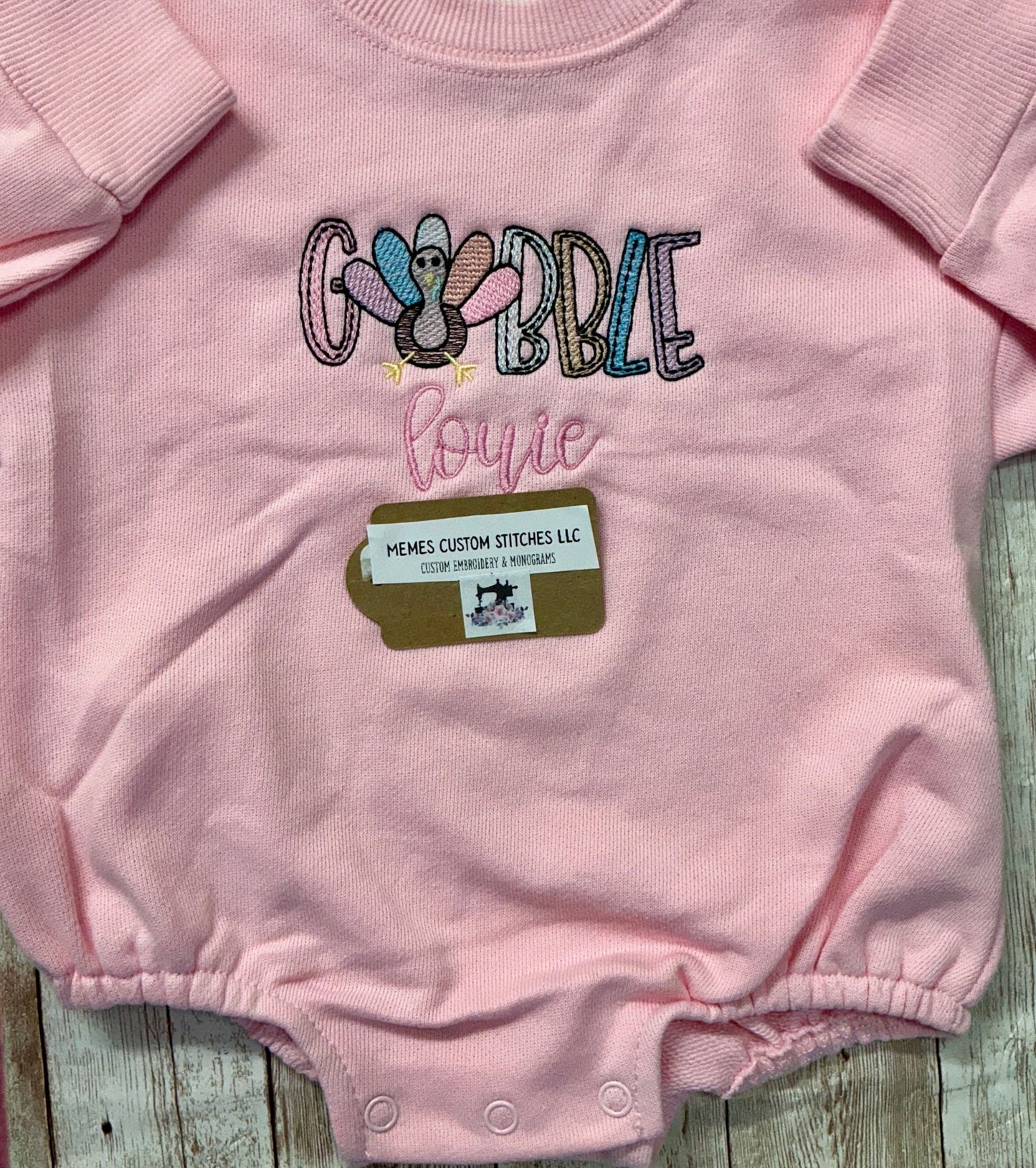 Personalized Thanksgiving Turkey Gobble Baby Unisex Sweatshirt Bubble Romper - Memes Custom Stitches LLC