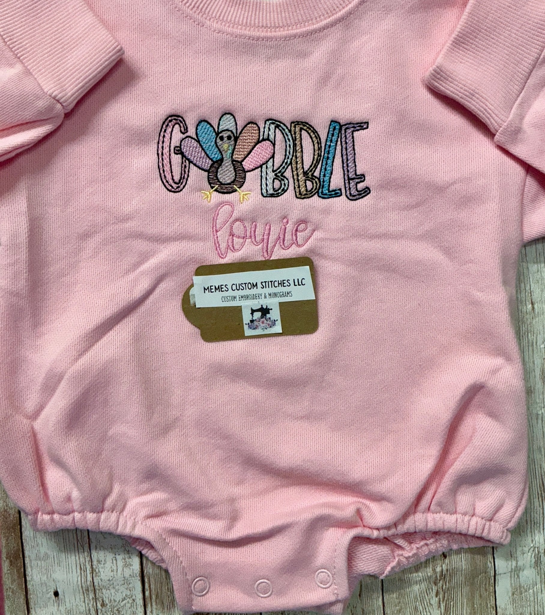Personalized Thanksgiving Turkey Gobble Baby Unisex Sweatshirt Bubble Romper - Memes Custom Stitches LLC