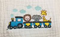 Personalized Train Safari Muslin Baby Handmade Swaddle Blanket ,Newborn Shower Gift - Memes Custom Stitches LLC