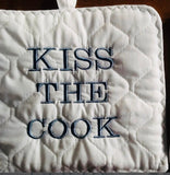 Set of Two Handmade Kiss The Cook Pot Holders, Chef Valentine Gifts - Memes Custom Stitches LLC