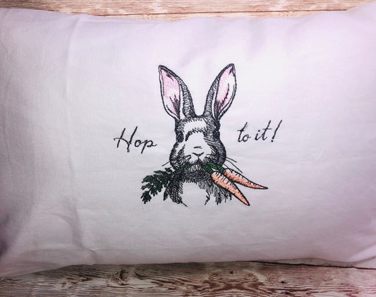 Spring Easter Rabbit Bunny White Lumbar Throw Pillow Cushion Cover,12x20, Custom Home Decor - Memes Custom Stitches LLC