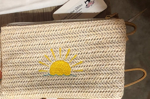 Sunshine Summer Beach Straw Wristlet Clutch Purse Wallet Gift - Memes Custom Stitches LLC