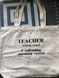 Teacher Canvas Tote, Embroidered Market Grocery Tote Bag,Teacher Gift,Gifts for Her - Memes Custom Stitches LLC