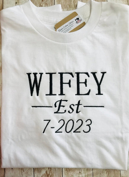 Wifey Hubby Casual Unisex Cotton TShirt Set , Bride Groom Wedding Gifts - Memes Custom Stitches LLC