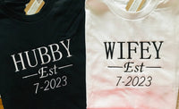 Wifey Hubby Casual Unisex Cotton TShirt Set , Bride Groom Wedding Gifts - Memes Custom Stitches LLC