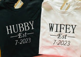 Wifey Hubby Unisex Cotton T Shirt , New Bride Groom Wedding Gifts - Memes Custom Stitches LLC