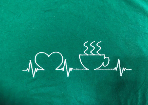 Women Coffee Heartbeat Love Embroidered T - shirt, Coffee Lover Gift, Gift for Her, Birthday Gift for Coffee Lover - Memes Custom Stitches LLC